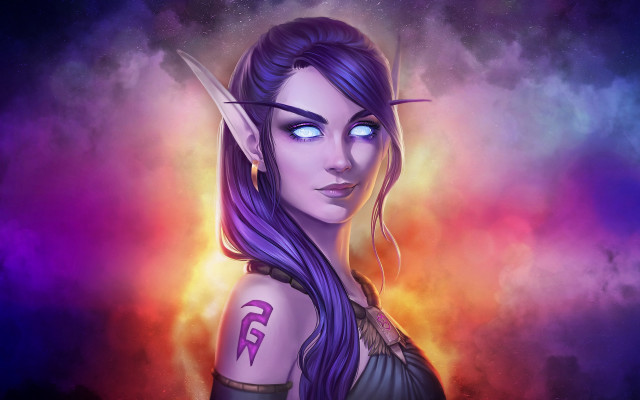 Fantasy elf purple horns blue free wallpaper for desktop - medium preview image