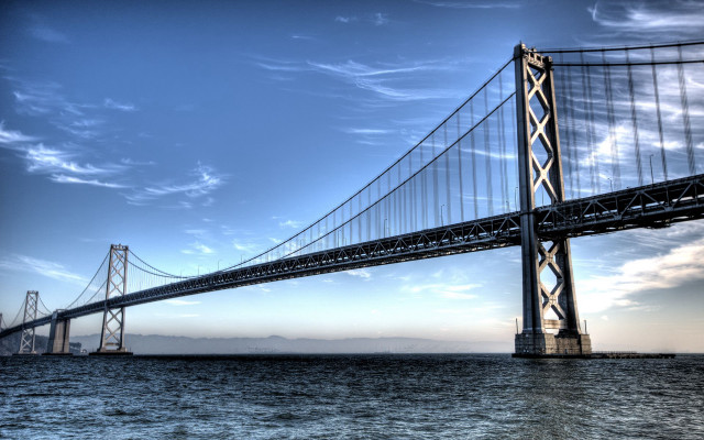 Large bridge over water blue free wallpaper for desktop - medium preview image