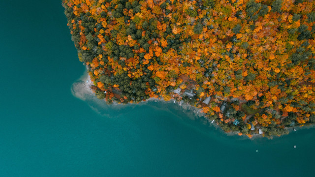 Boat trees autumn leaves sky free wallpaper for desktop - medium preview image