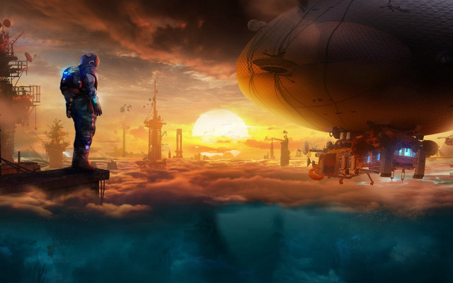 Afrofuturism clouds man on platform free wallpaper for desktop - medium preview image