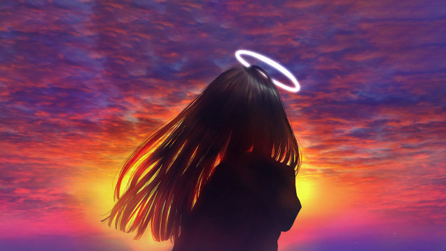 Woman halo sunset clouds anime free wallpaper for desktop - medium preview image