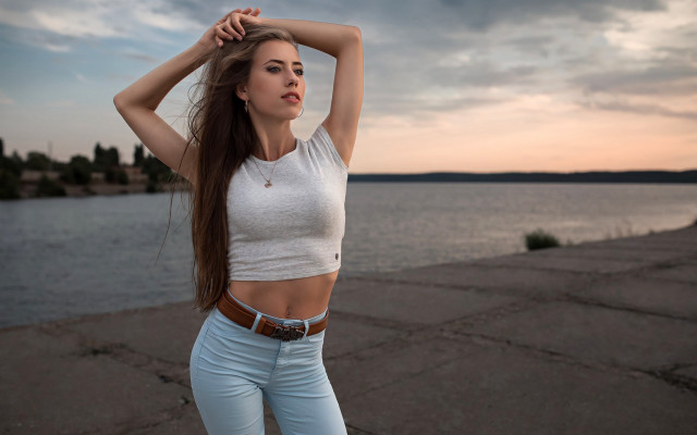 Elina karimova sunset beach long free wallpaper for desktop - medium preview image