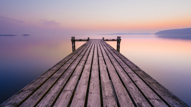 Wooden dock bench sunset pastel free wallpaper for desktop - medium preview image