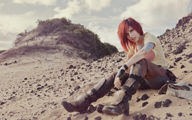 Redhair beachboots sand sunset outdoors free wallpaper for desktop - medium preview image
