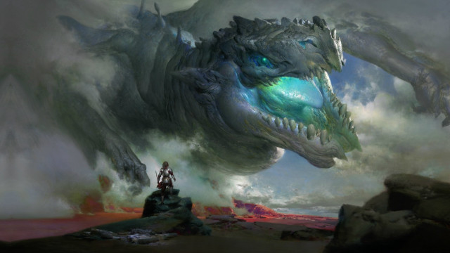 Giant dragon man clouds rock free wallpaper for desktop - medium preview image