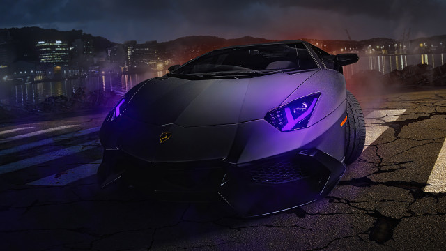 Purple sports car night city #2 free wallpaper for desktop - medium preview image