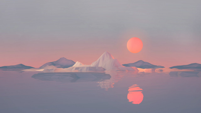 Sunset icebergs mountains orange sky free wallpaper for desktop - medium preview image
