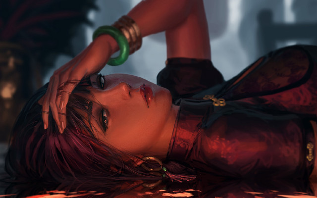 Woman green objects fantasy portrait free wallpaper for desktop - medium preview image