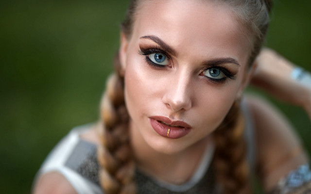 Woman braid blue eyes portrait free wallpaper for desktop - medium preview image