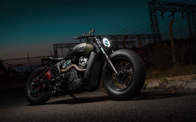 Motorcycle night parked road lights free wallpaper for desktop - medium preview image