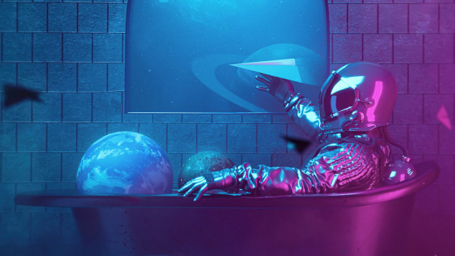 Space suit bathtub paper airplane free wallpaper for desktop - medium preview image