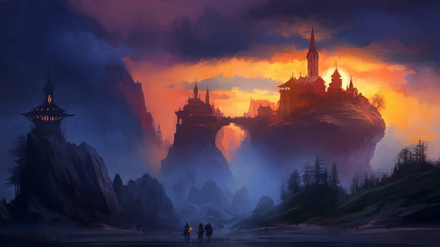 Castle skyline dusk fantasy matte free wallpaper for desktop - medium preview image