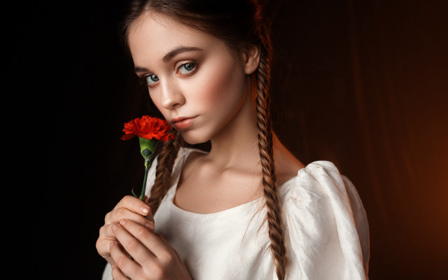 Woman flower braid portrait blueeyes free wallpaper for desktop - medium preview image