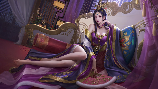 Woman purple gold dress bed free wallpaper for desktop - medium preview image
