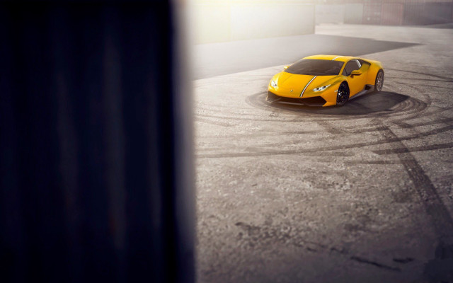 Yellow sports car foggy track free wallpaper for desktop - medium preview image