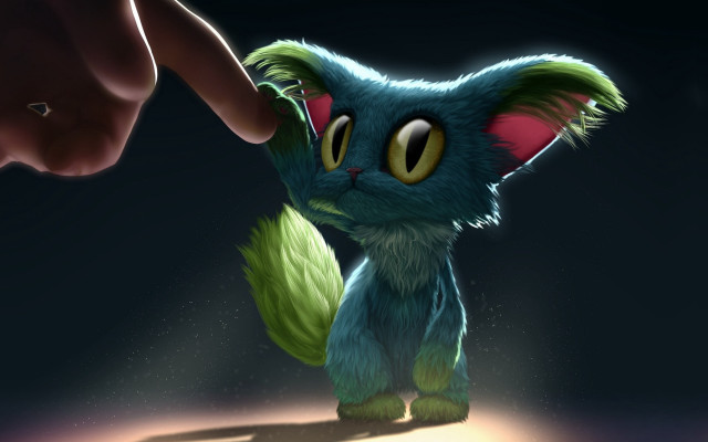 Cartoon cat touching hand furry free wallpaper for desktop - medium preview image