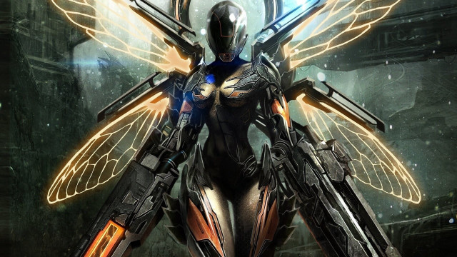 Futuristic woman wings gun night free wallpaper for desktop - medium preview image