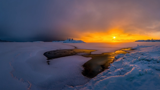 Sunset snowy landscape river mountain free wallpaper for desktop - medium preview image