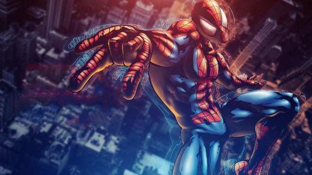 Spiderman cityscape giant monster sharp free wallpaper for desktop - medium preview image