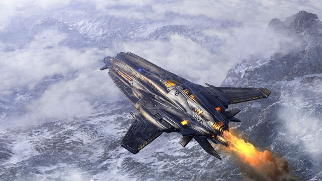 Fighter jet fire mountain space free wallpaper for desktop - medium preview image