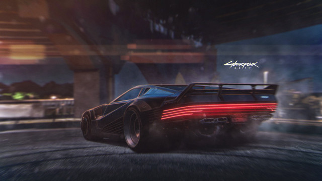 Neon city night car synthwave free wallpaper for desktop - medium preview image