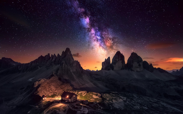 Night sky mountains tent stars free wallpaper for desktop - medium preview image