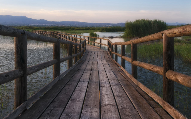 Wooden bridge over water with free wallpaper for desktop - medium preview image