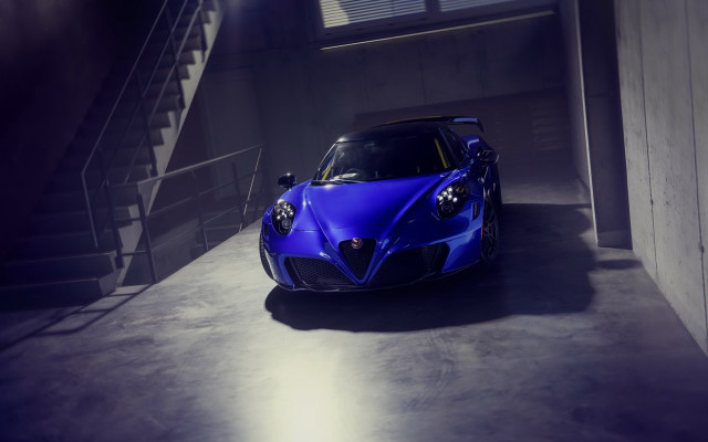Blue sports car garage staircase free wallpaper for desktop - medium preview image