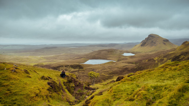 Horse riding grassy hill lake free wallpaper for desktop - medium preview image