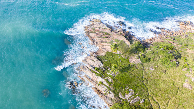 Rocky coastline aerial island water free wallpaper for desktop - medium preview image