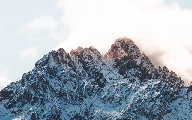 Mountain snow peak clouds forest free wallpaper for desktop - medium preview image