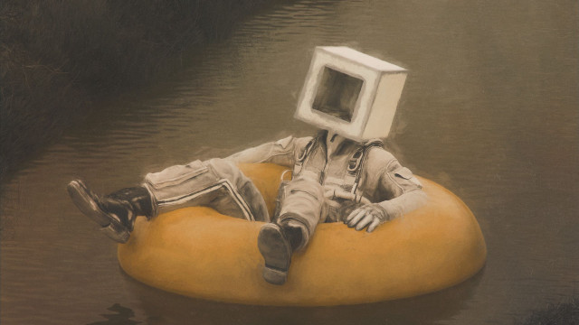 Floating man tv computer river free wallpaper for desktop - medium preview image