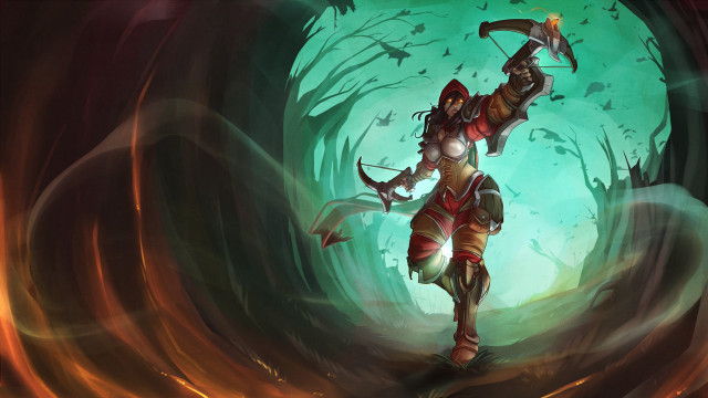 Woman sword cave green light #2 free wallpaper for desktop - medium preview image