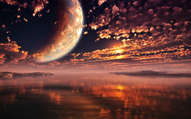 Large planet water sky clouds free wallpaper for desktop - medium preview image