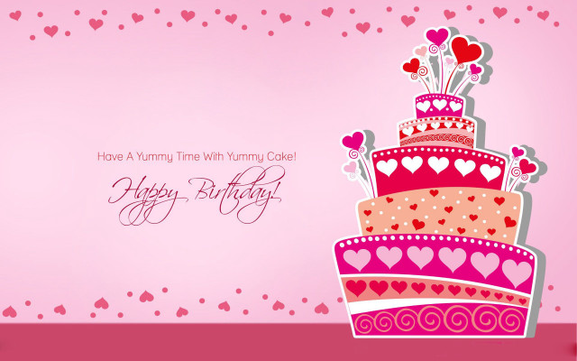 Birthday card cake hearts celebration free wallpaper for desktop - medium preview image