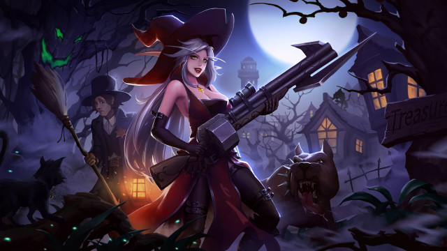 Witch gun graveyard fullmoon fantasy free wallpaper for desktop - medium preview image