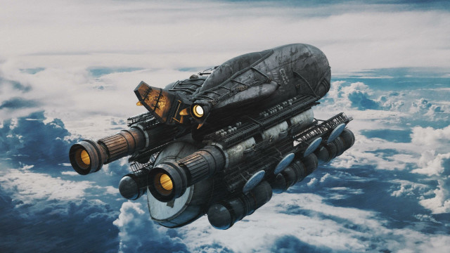 Futuristic space ship clouds ocean free wallpaper for desktop - medium preview image