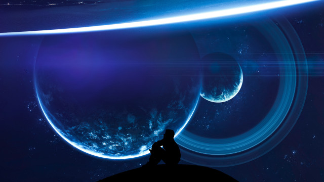 Space man rock sitting constellation free wallpaper for desktop - medium preview image