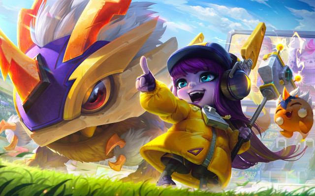 Girl yellow jacket dragon headphones free wallpaper for desktop - medium preview image