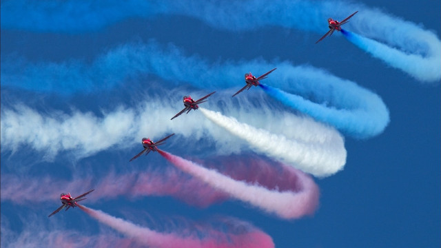 Airplanes formation colored smoke sky #3 free wallpaper for desktop - medium preview image
