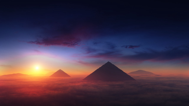 Giza pyramids sunset clouds volumetric free wallpaper for desktop - medium preview image