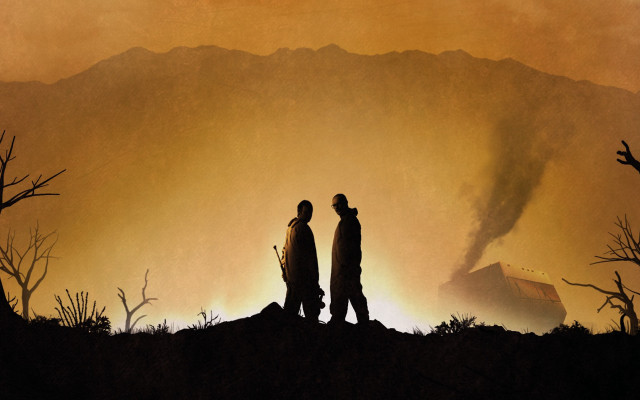 Mountain field sunset silhouette boys free wallpaper for desktop - medium preview image