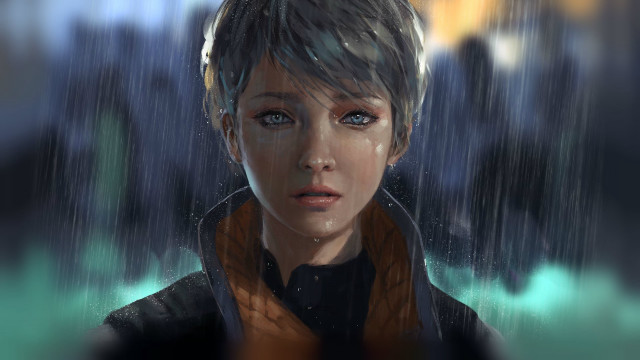 Woman rain coat blue eyes free wallpaper for desktop - medium preview image