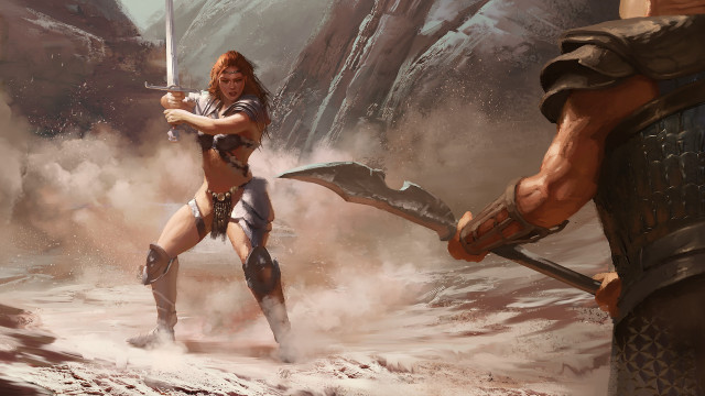 Woman bikini sword desert fantasy free wallpaper for desktop - medium preview image