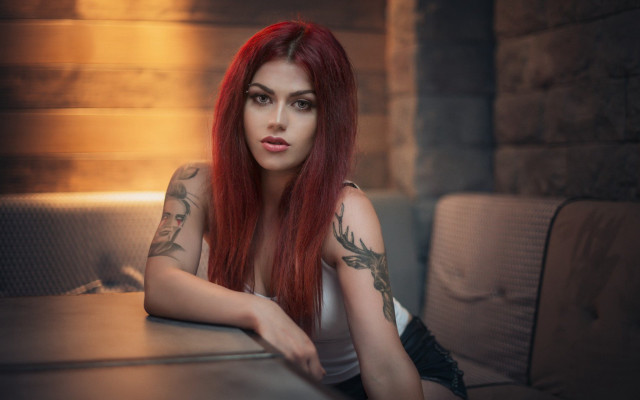 Red hair tattoo portrait samikshavad free wallpaper for desktop - medium preview image