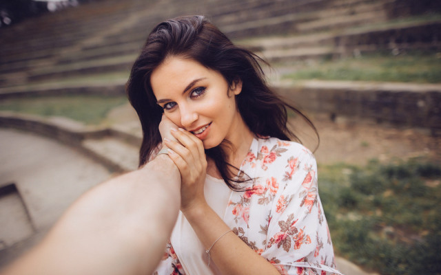 Romantic portrait woman holding hand free wallpaper for desktop - medium preview image