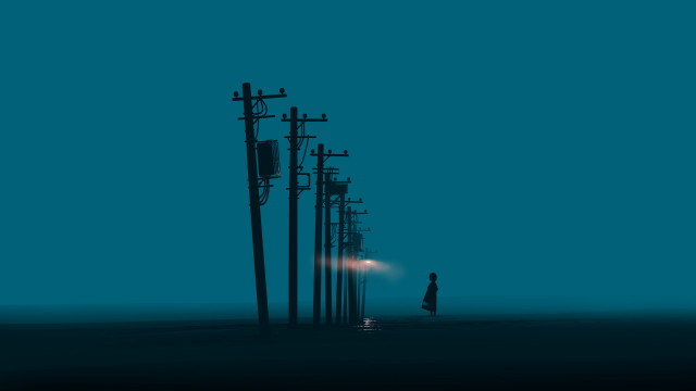 Person telephone poles streetlight minimalism free wallpaper for desktop - medium preview image