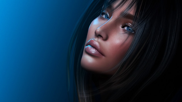 Woman blue background realistic anton free wallpaper for desktop - medium preview image