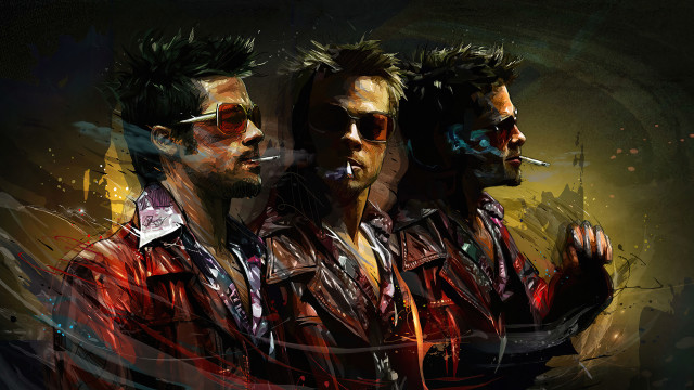 Three men sunglasses cigarette cyberpunk free wallpaper for desktop - medium preview image