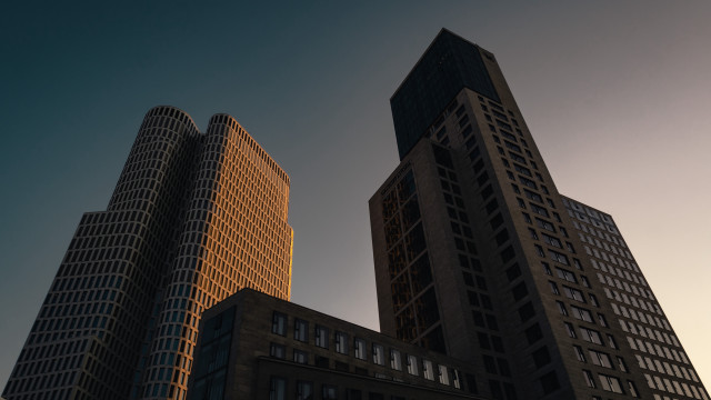 Tall buildings sky clouds brutalism free wallpaper for desktop - medium preview image